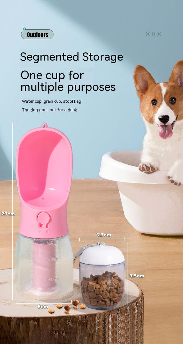 3-in-1 Pet Water Bottle – Portable Food, Water & Waste Bag Dispenser for Dogs & Cat