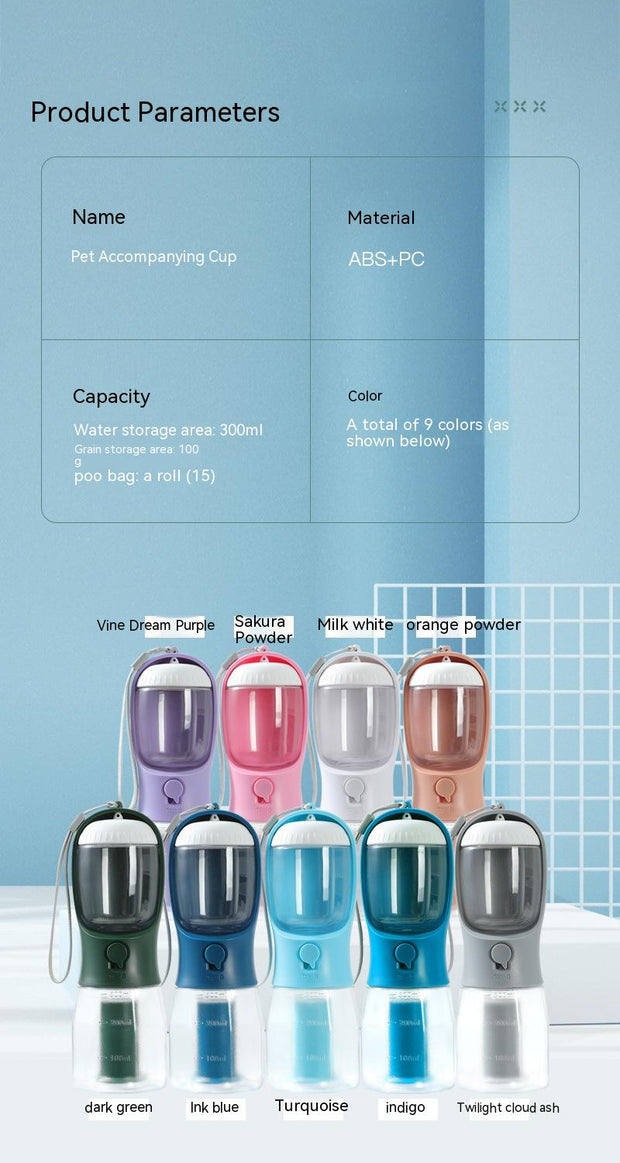 3-in-1 Pet Water Bottle – Portable Food, Water & Waste Bag Dispenser for Dogs & Cat
