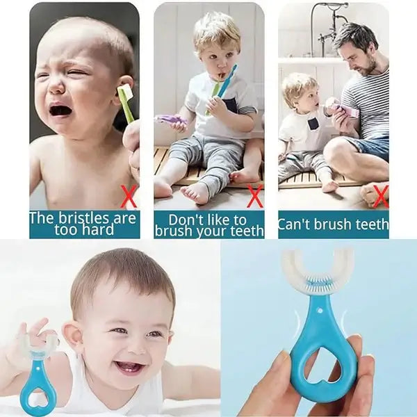 Children’s U-Shaped Toothbrush with Food-Grade Silicone Bristles – Front View